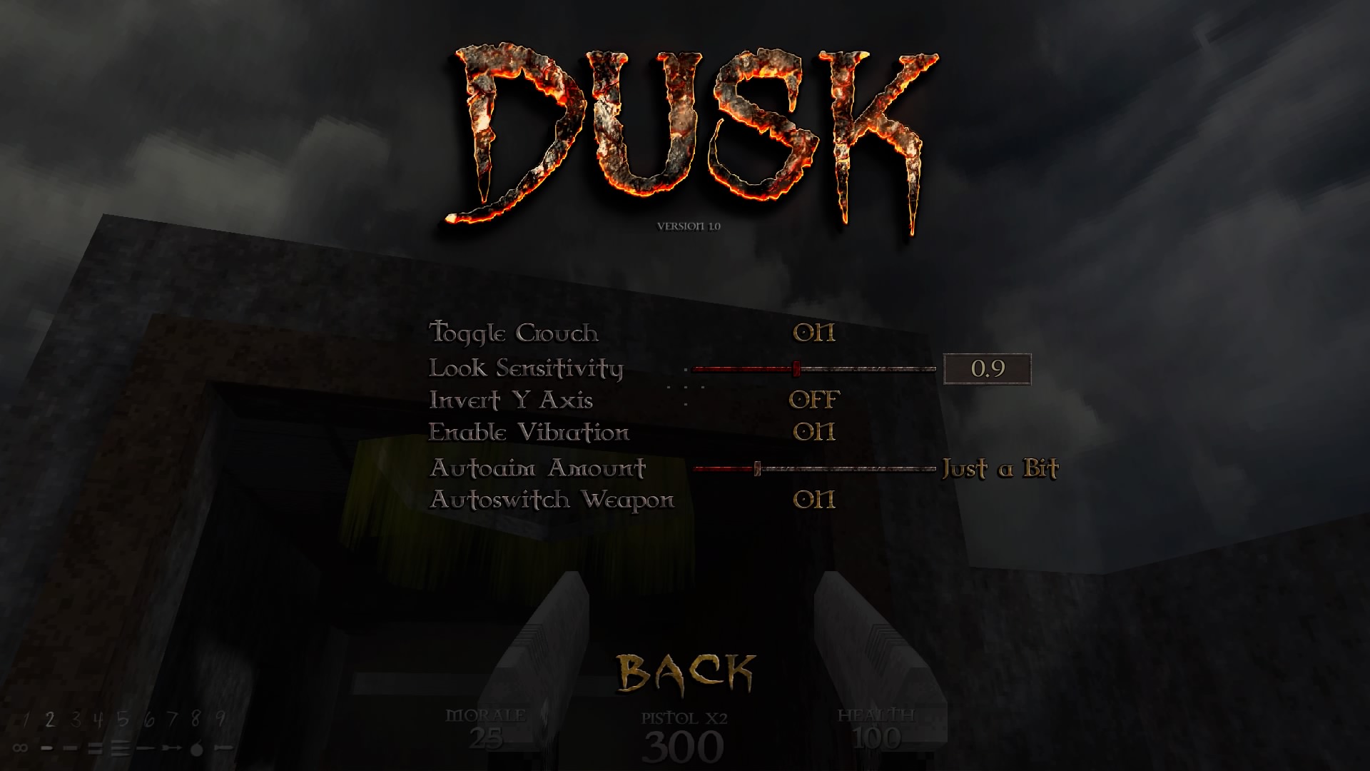 DUSK PlayStation settings menu